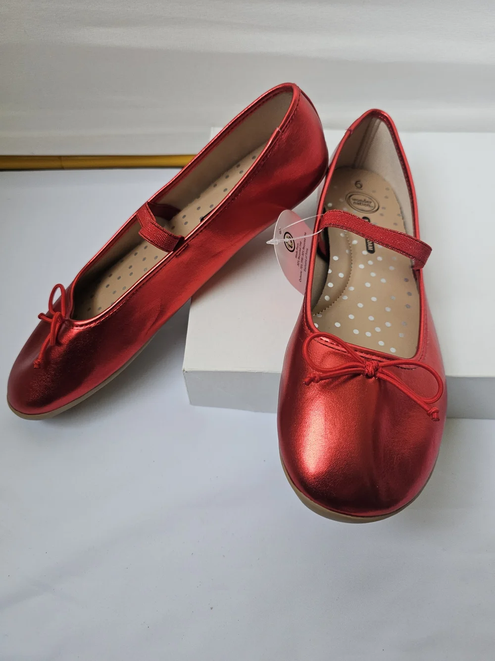 Wonder Nation Red Metallic Ballet Flats Mary Jane Strap NWT Size 6